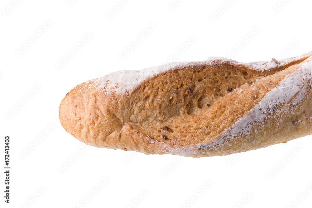 french white long baguette bread isolated on white background