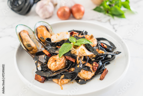 black spaghetti or pasta with seafood