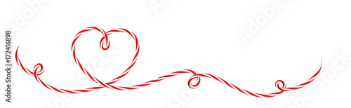 Herz Schleife aus rot-weiße Kordel Schnur
Hintergrund Banner für Festtage und Geschenke
Vektor Illustration isoliert auf weißem Hintergrund