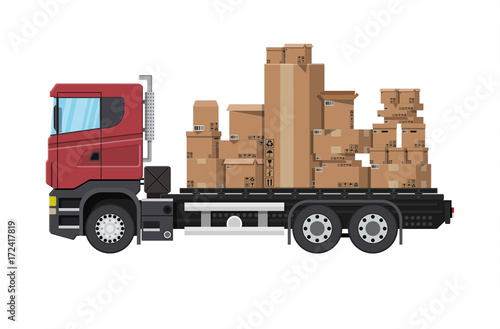 Truck transporting brown cardboard package