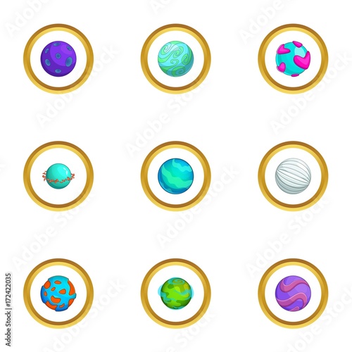 Space planet icons set, cartoon style
