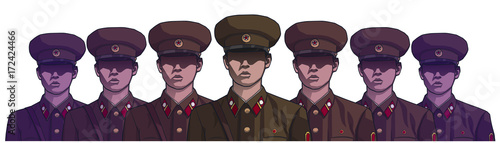 Illustration of north korean soldiers wearing uniform in color photo