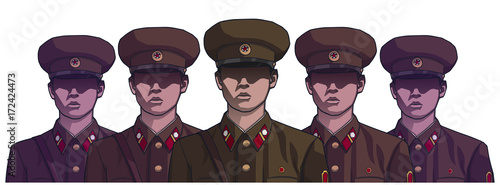 Illustration of north korean soldiers wearing uniform in color