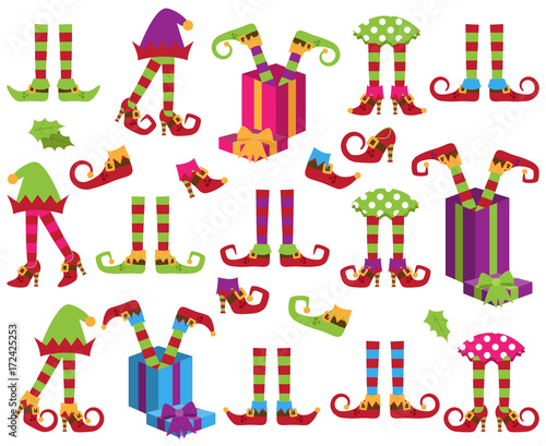Vector Collection of Cute Christmas Holiday Elf Feet and Legs