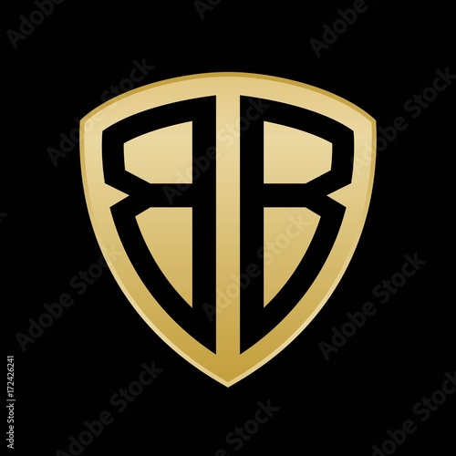 Initial letters logo bb gold monogram shield shape vector