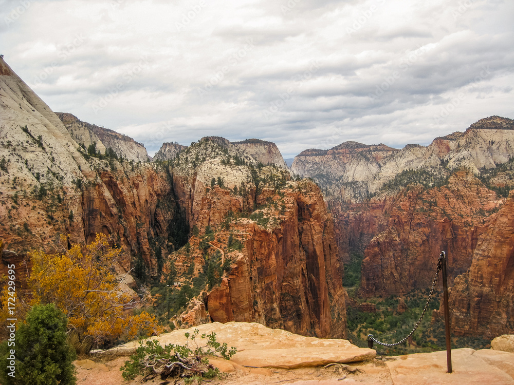 View from plateu at Angels Landing trail, Zion National Park, Utah, USA