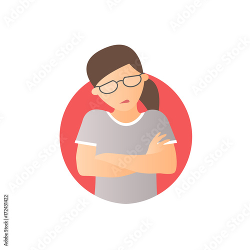 Painful expression, woman in pain, flat gradient vector icon
