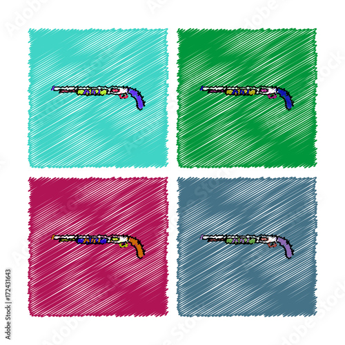 collection of flat shading style icons military shotgun