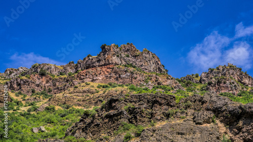 View of mountains landscape in Geghard, Armenia, selective focus
