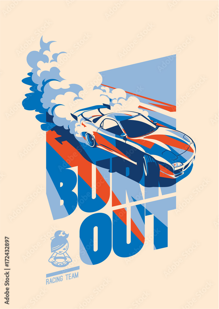Obraz premium Burnout car, japoński drift sport, wyścigi uliczne