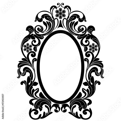 Vintage oval graphical frame in antique style. Vector.