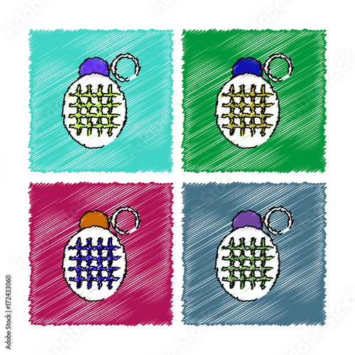 collection of flat shading style icons military frag grenade