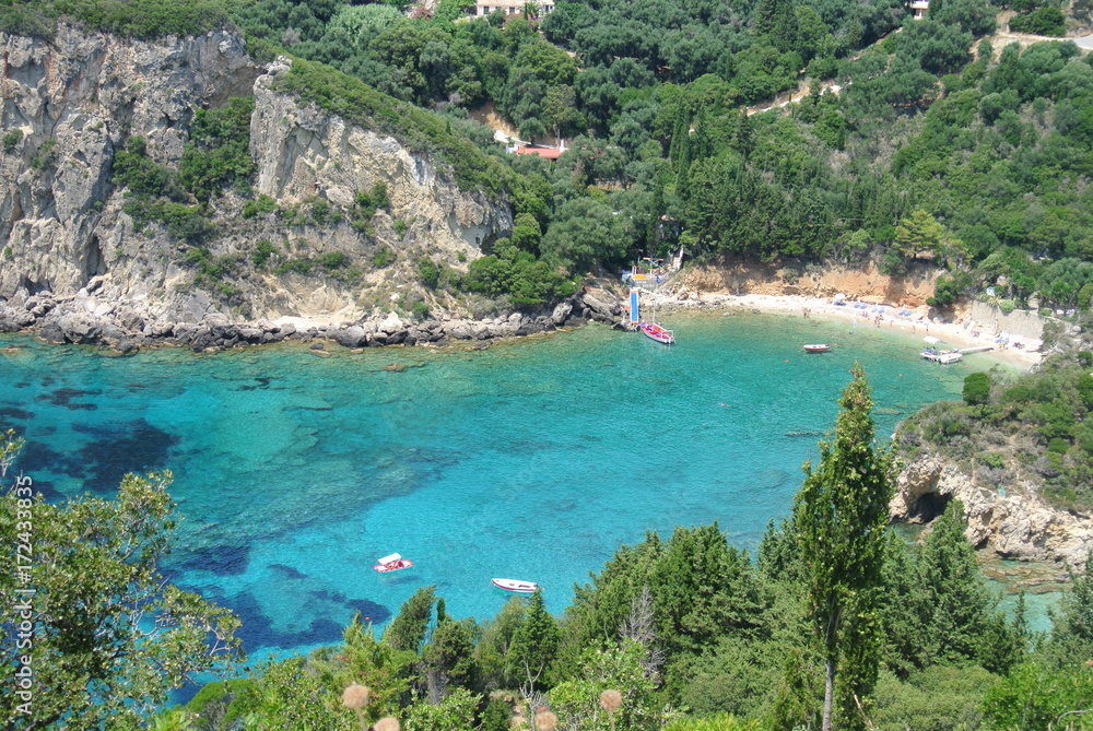 Turquoise water, Paleokastritsa coast Corfou island Greece