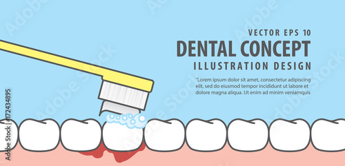 Banner Bleeding when brushing illustration vector on blue background. Dental concept.