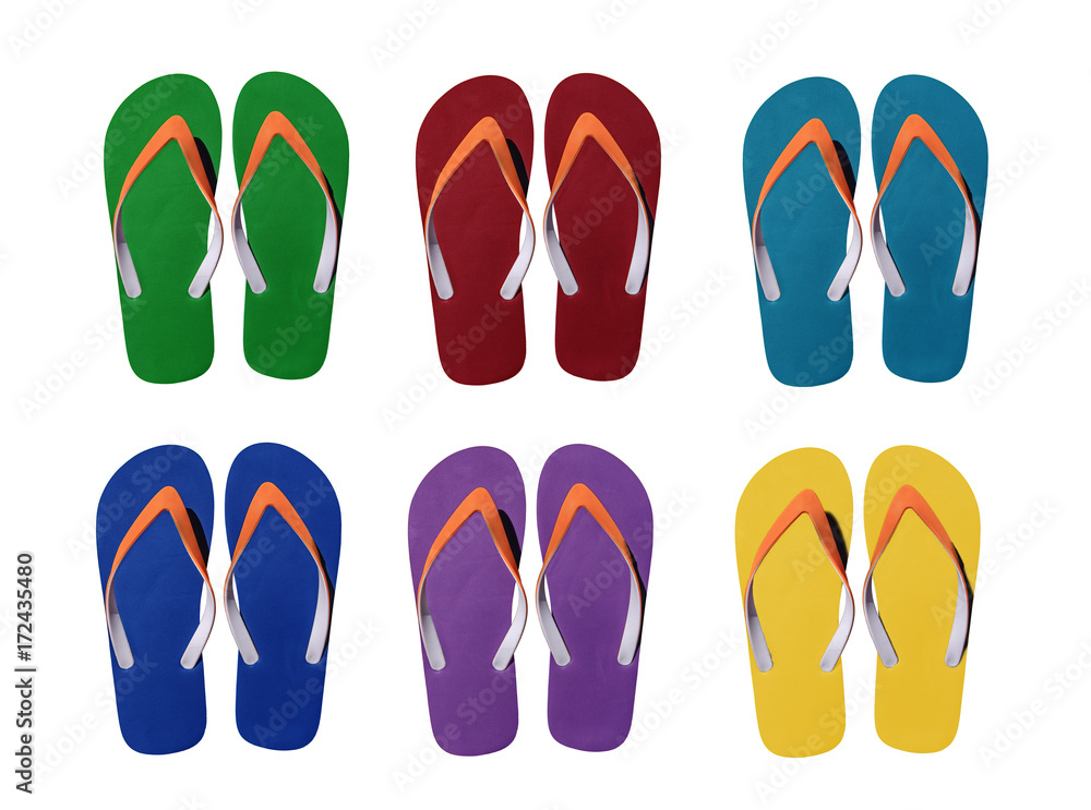 Fototapeta premium Man lifestyle six relax flip flops isolated on white
