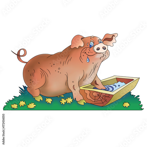 Merry pig with trough