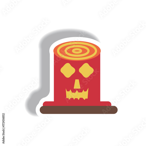 Vector illustration paper sticker Halloween icon Spooky tree trunk stump