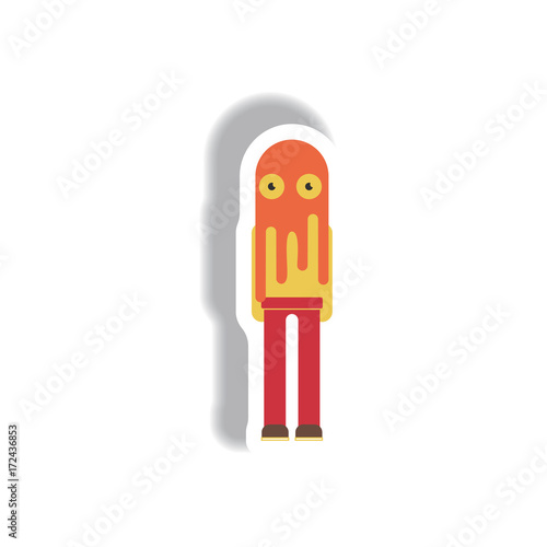 Vector illustration paper sticker Halloween icon young child dressed in a ghost costume
