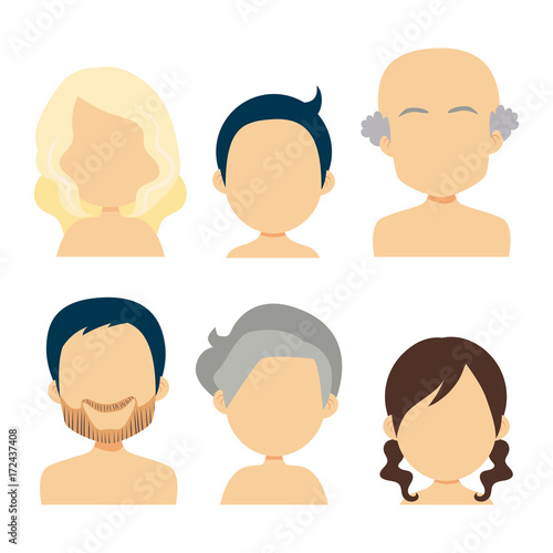 Default avatar of faceless male and female family people on white background
