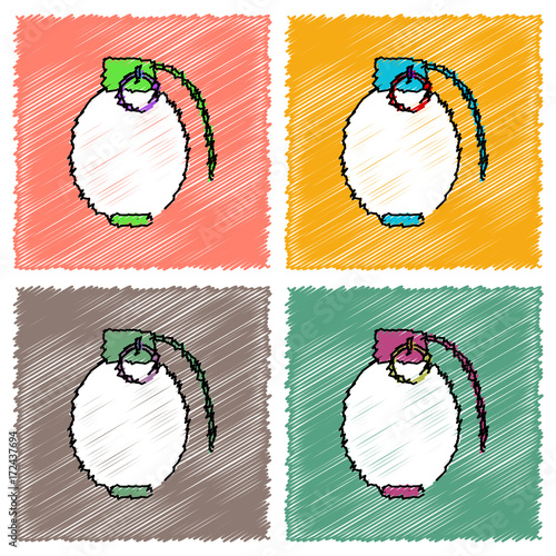 collection of flat shading style icons military hand grenade