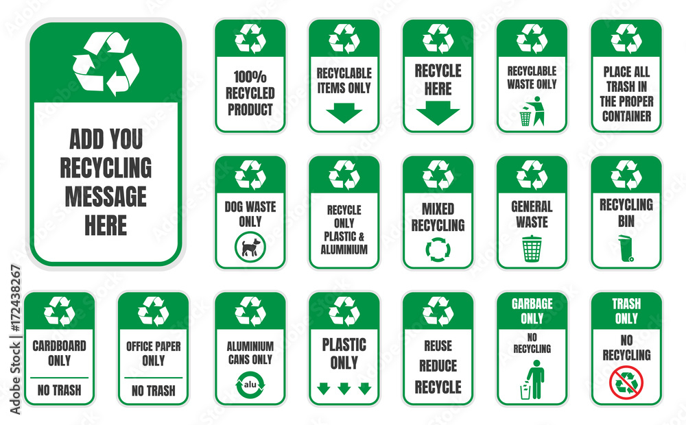recycle stickers and labels set, secondary raw Stock Vector ...