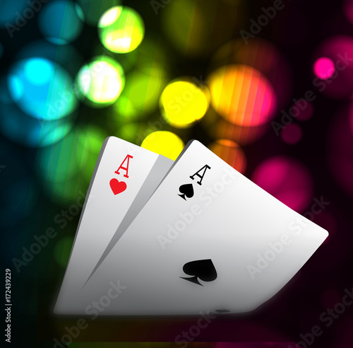 A combination of playing cards for casino. Two aces on bokeh background