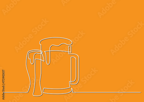 one line drawing of isolated vector object - beer pint and glass