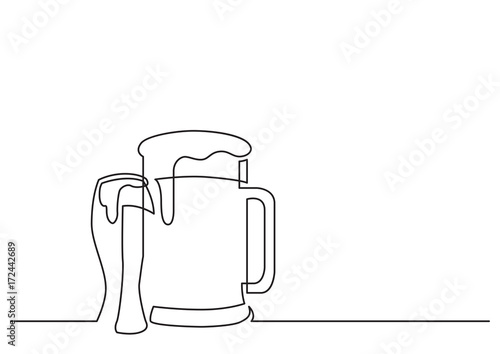one line drawing of isolated vector object - beer pint and glass