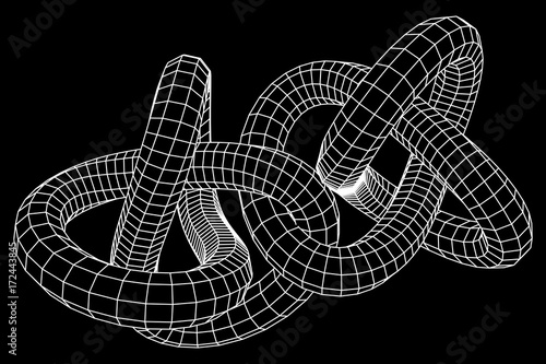 Low poly knot or wire wireframe mesh background. Scinece and tech vector illustration.