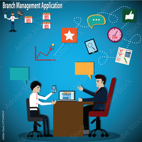 Business concept,Businessman present mobile application to investor,Branch management - Vector