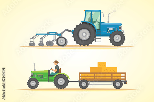 Farm tractor icon vector illustration. Heavy agricultural machinery for field work.