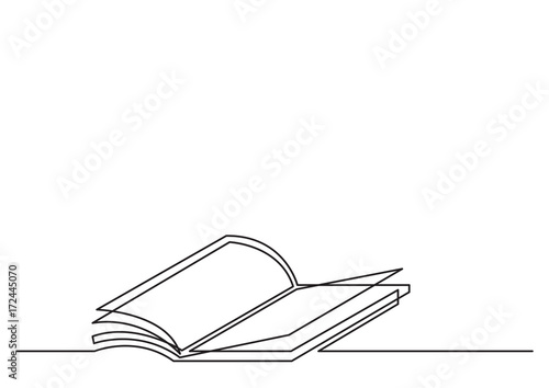 one line drawing of isolated vector object - open book with fying pages