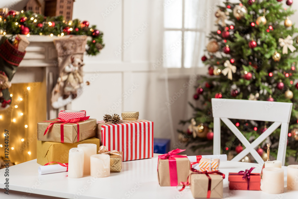 Various holiday presents at Santa Claus home Various holiday presents at Santa Claus home