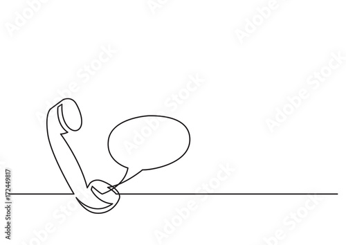 one line drawing of isolated vector object - phone receiver and speech bubble