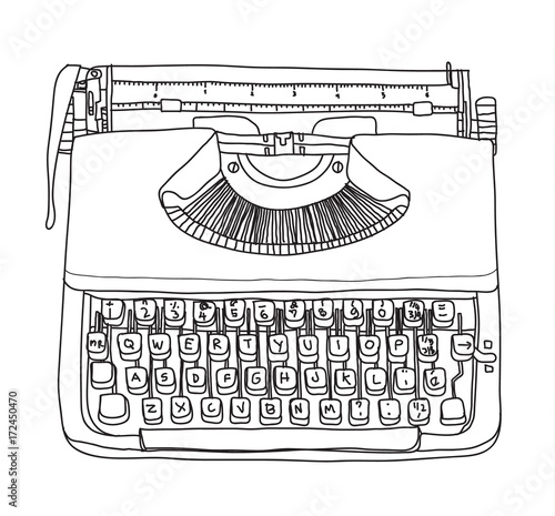 typewriter  vintage hand drawn cute vector line art