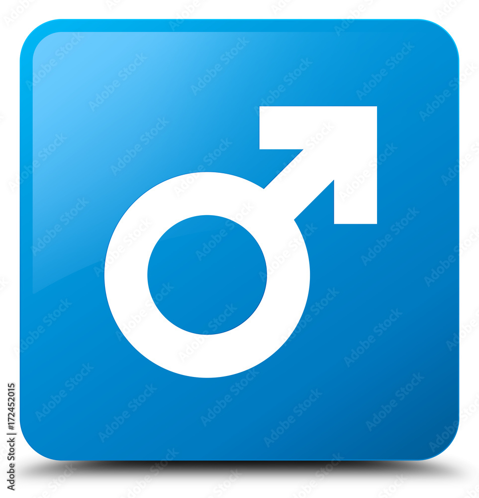 Male sign icon cyan blue square button Male sign icon cyan blue square button