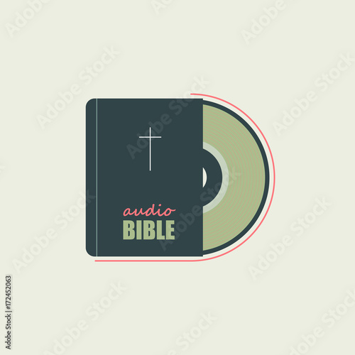 Bible in audio format
The bible and audio a disk symbolize. Christian faith. Executed in a flat style with minimum colors.