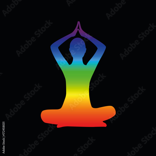 meditation sitzend in regenbogenfarben