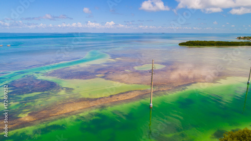 Colorful water, Atlantic Ocean and Gulf of Mexico, Florida Keys, USA. 