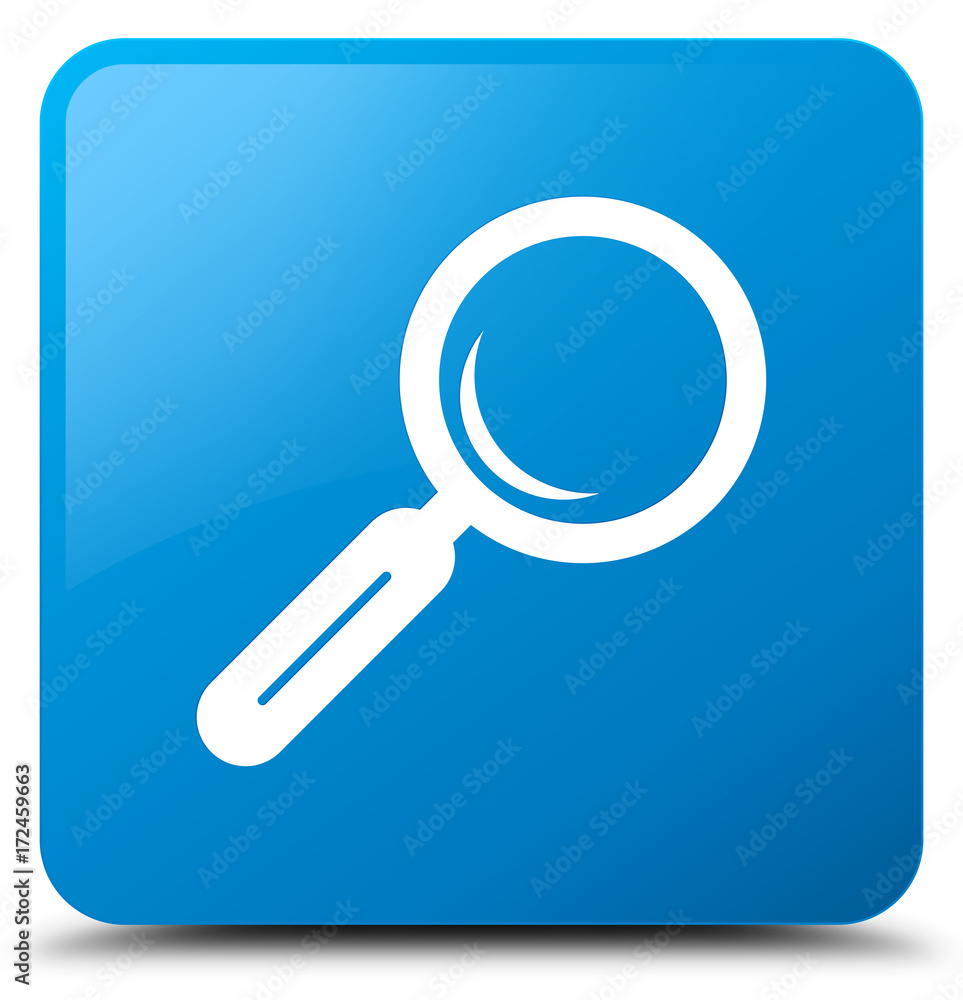 Magnifying glass icon cyan blue square button Magnifying glass icon cyan blue square button
