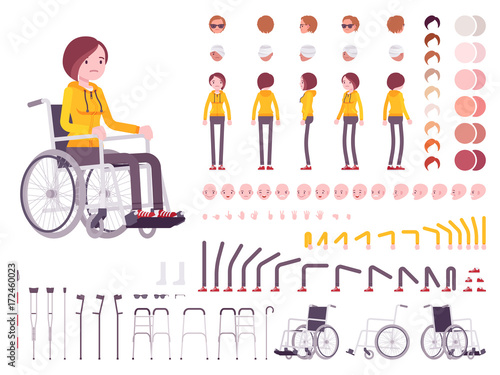 Female young wheelchair user character creation set