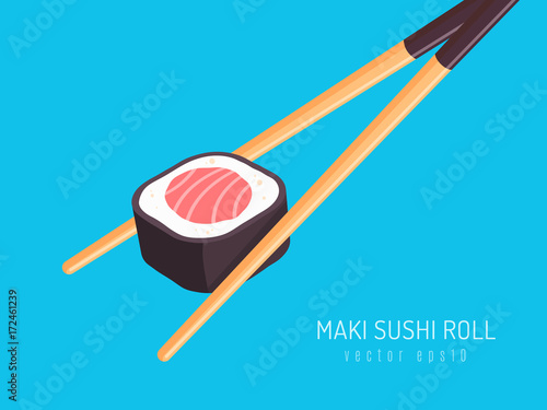 Maki sushi roll with chopsticks vector illustration