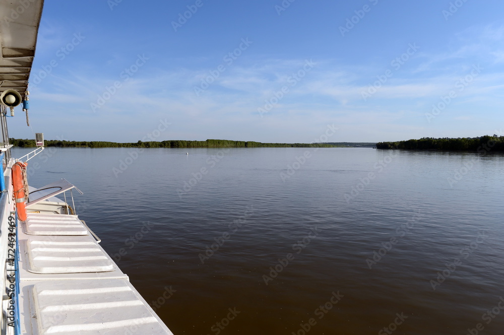 The Ob river near the city of Barnaul from the side of the ship.