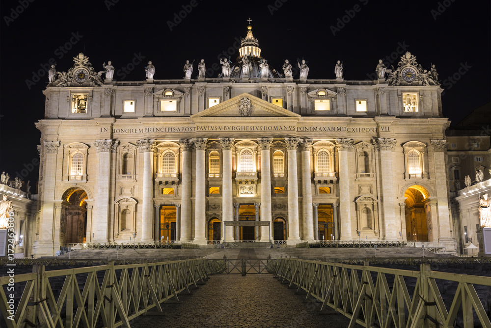 At night on St. Peter's Square in the Vatican