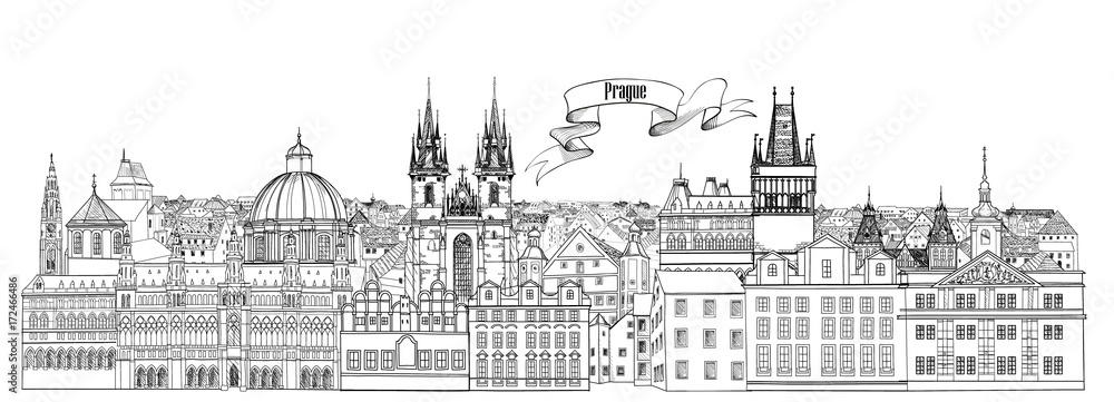 City view. Prague old town landmarks skyline. Travel Czech background City view. Prague old town landmarks skyline. Travel Czech background