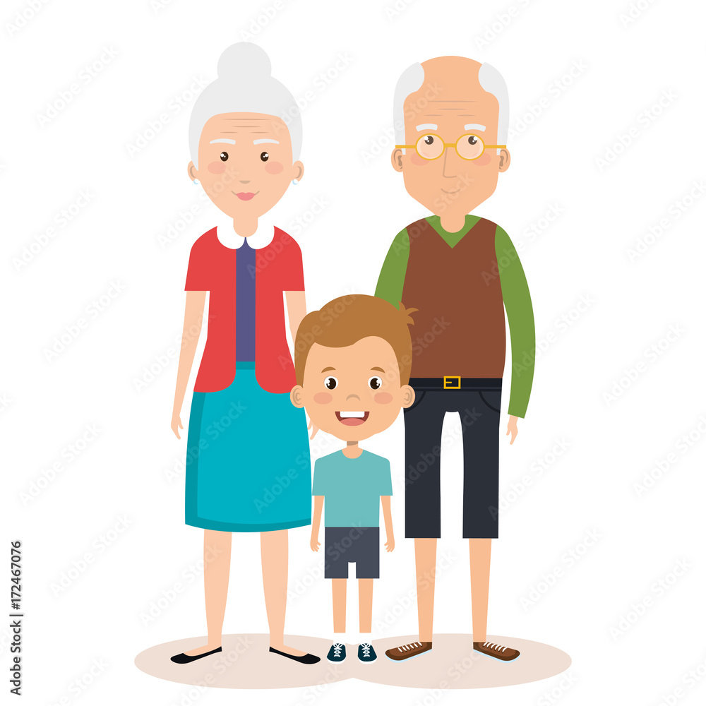 grandparents couple with grandson avatars characters