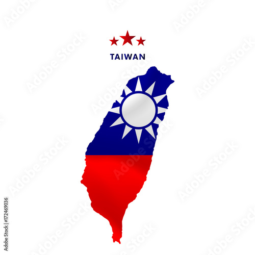 Taiwan map with waving flag. Vector illustration.