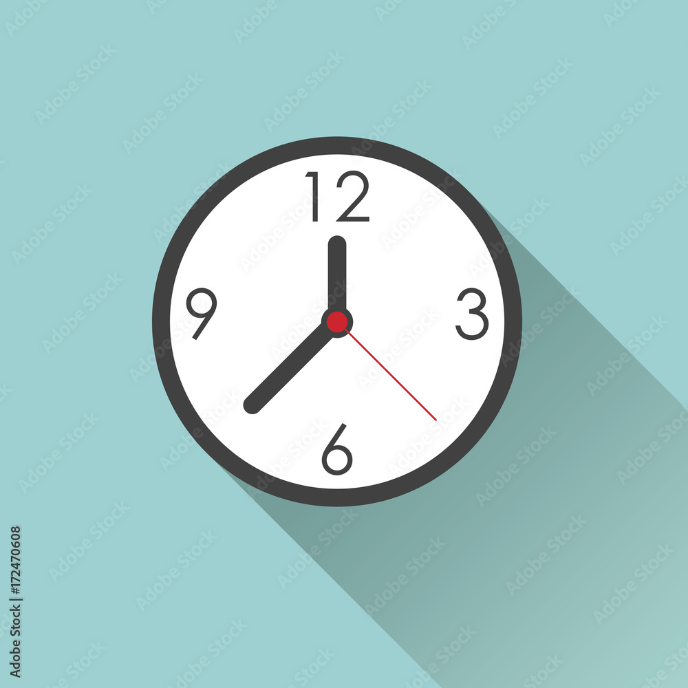 Clock icon - simple flat design with long shadow, vector Clock icon - simple flat design with long shadow, vector