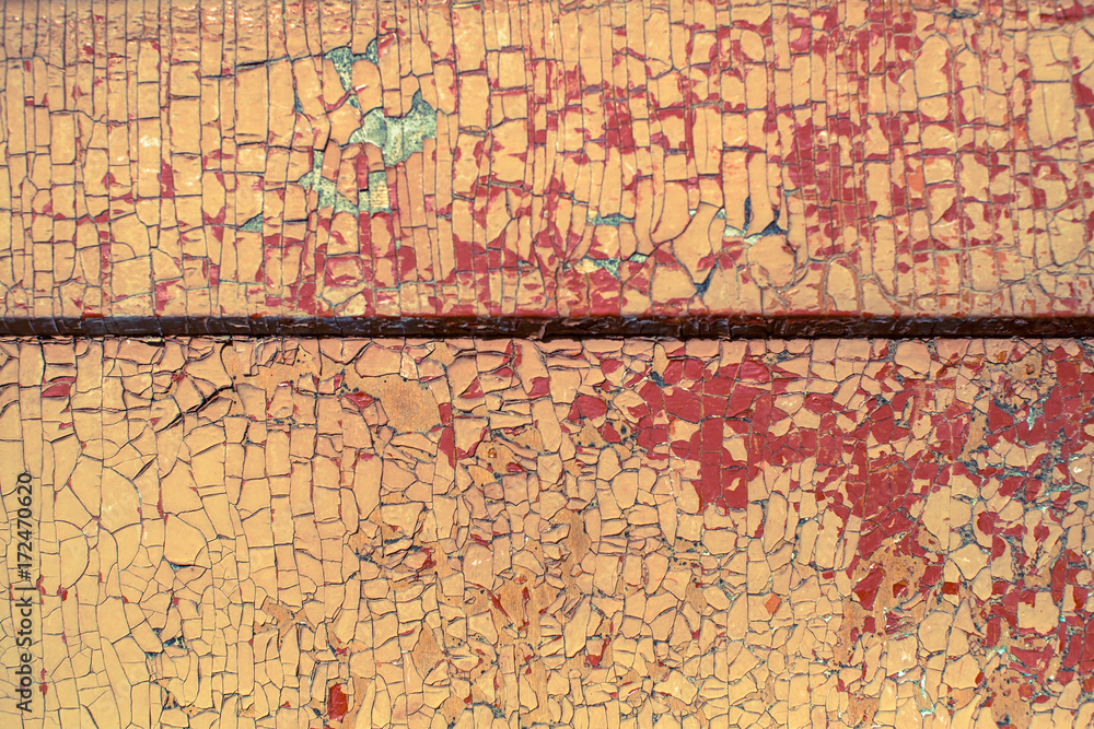 Obraz premium Peeling paint on old wooden rustic material on the wall. Wood texture backgrounds.