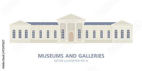 The building of the National Museum. Ancient architecture. Classic style. Gallery. Vector Flat Illustration
